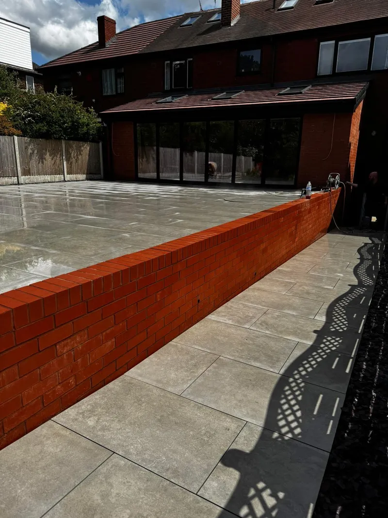 Completed rear extension, patio and garden