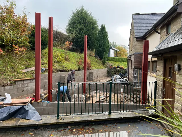 Structural steel columns being installed