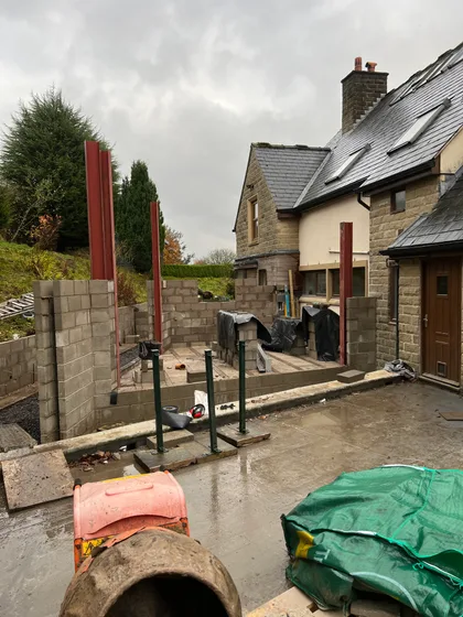 Steelwork against the existing roofline