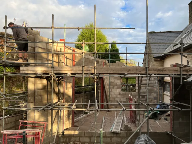 Blockwork and scaffolding during construction