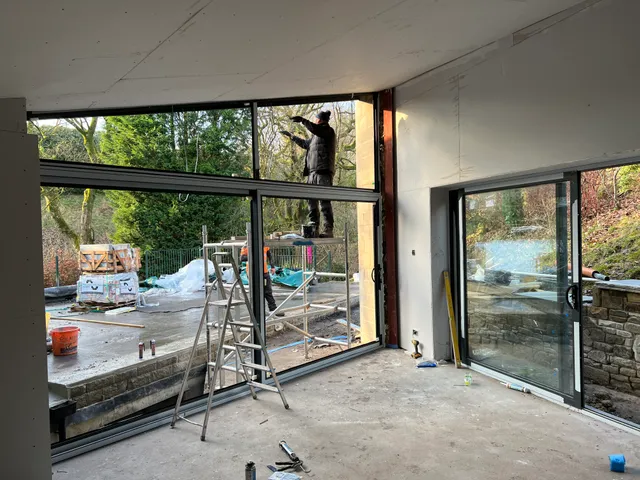 Interior view during glazing installation
