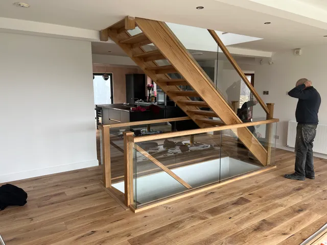 Staircase and open-plan living area